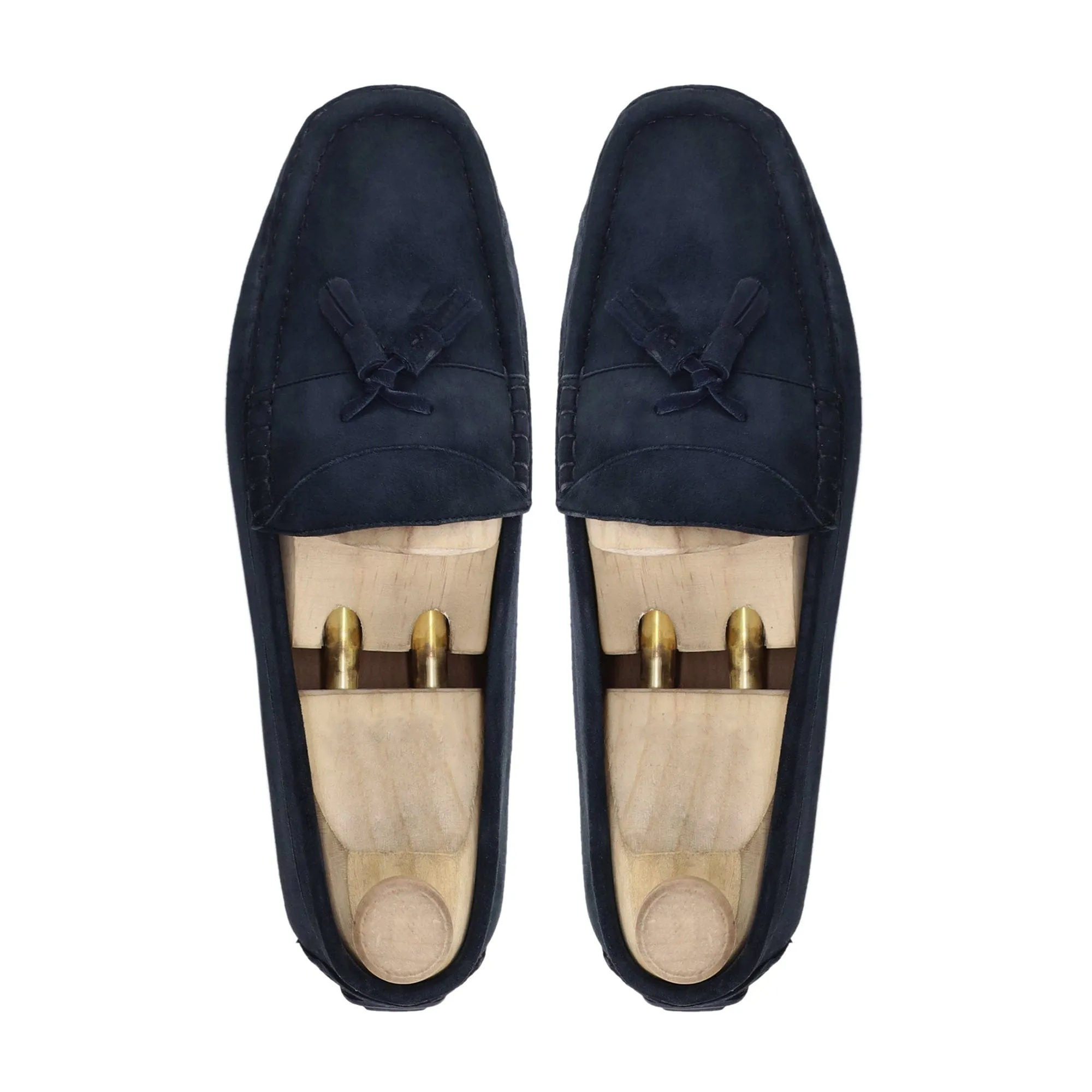 Handmade Custom Navy Blue Suede Leather Driver Mens Loafers