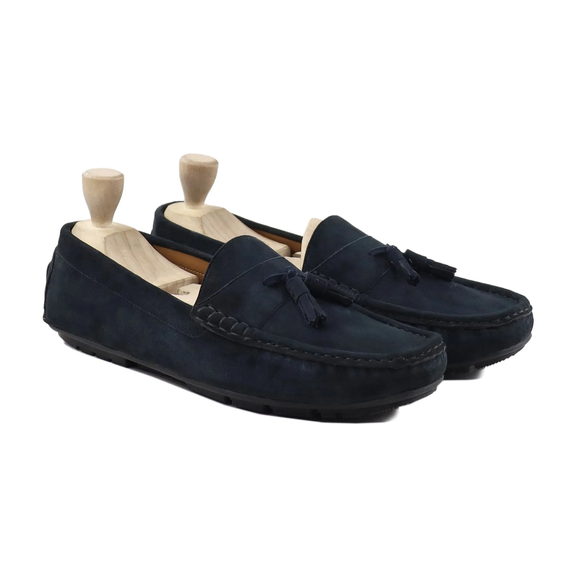 Handmade Custom Navy Blue Suede Leather Driver Mens Loafers