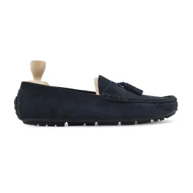 Handmade Custom Navy Blue Suede Leather Driver Mens Loafers