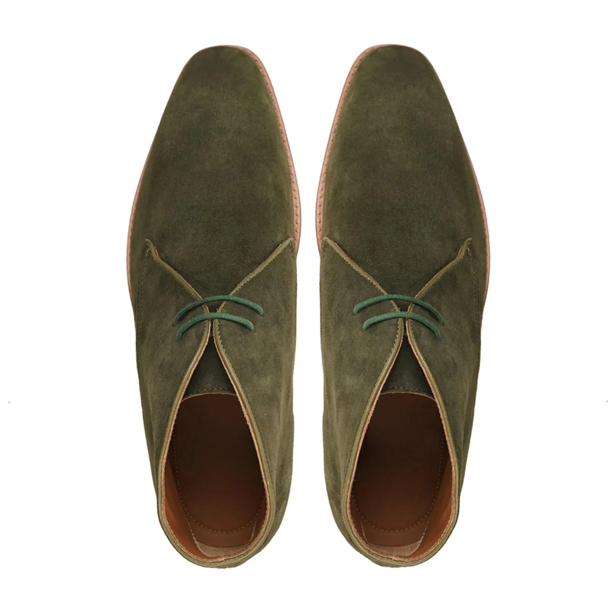 Handmade Custom suede Leather Olive Green Dress Chukka Boots For Men
