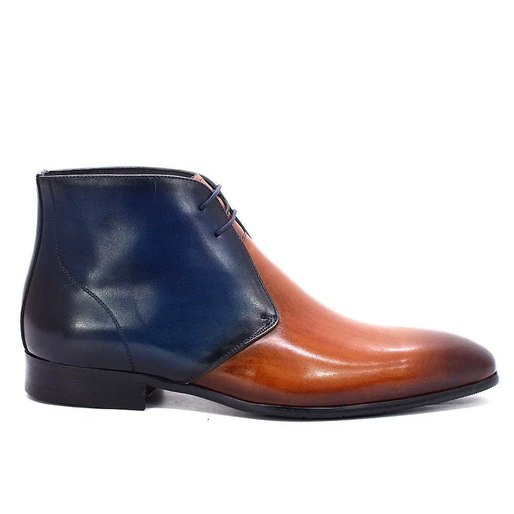 Handmade Midnight Blue & Brown Lace-Up Leather Chukka Boots