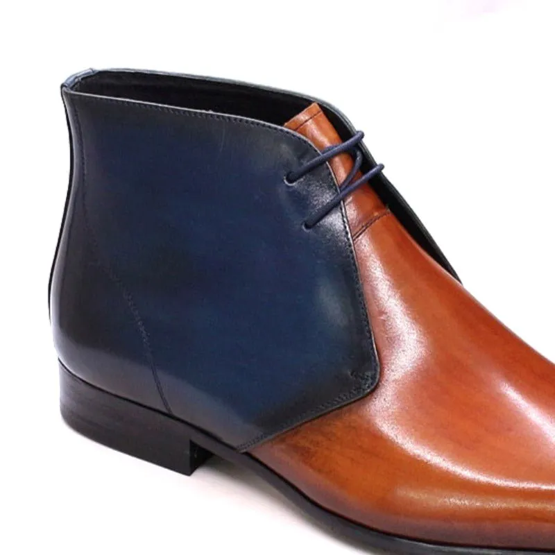 Handmade Midnight Blue & Brown Lace-Up Leather Chukka Boots