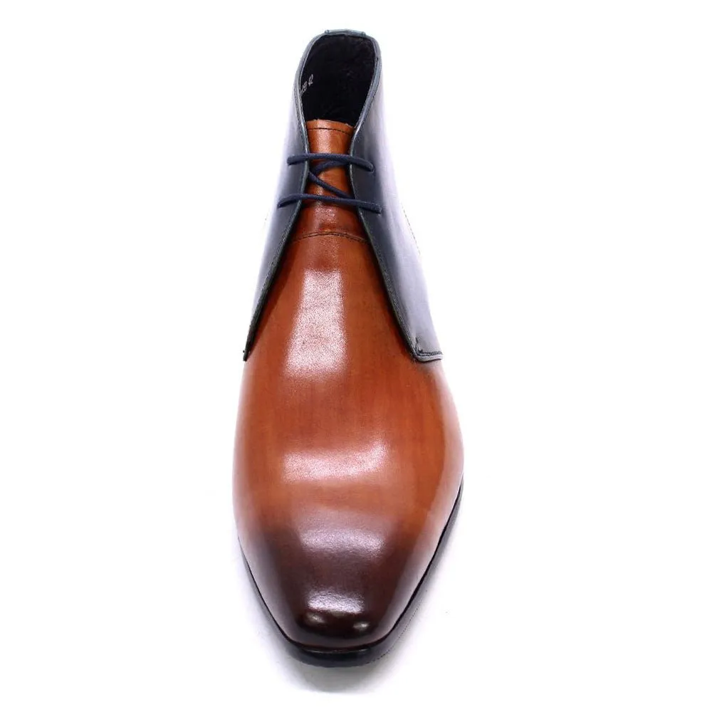 Handmade Midnight Blue & Brown Lace-Up Leather Chukka Boots