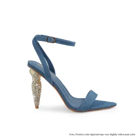 LUXUREE-1  POINTED HEEL W/ LIPSTICK RHINESTONE HEEL - DENIM