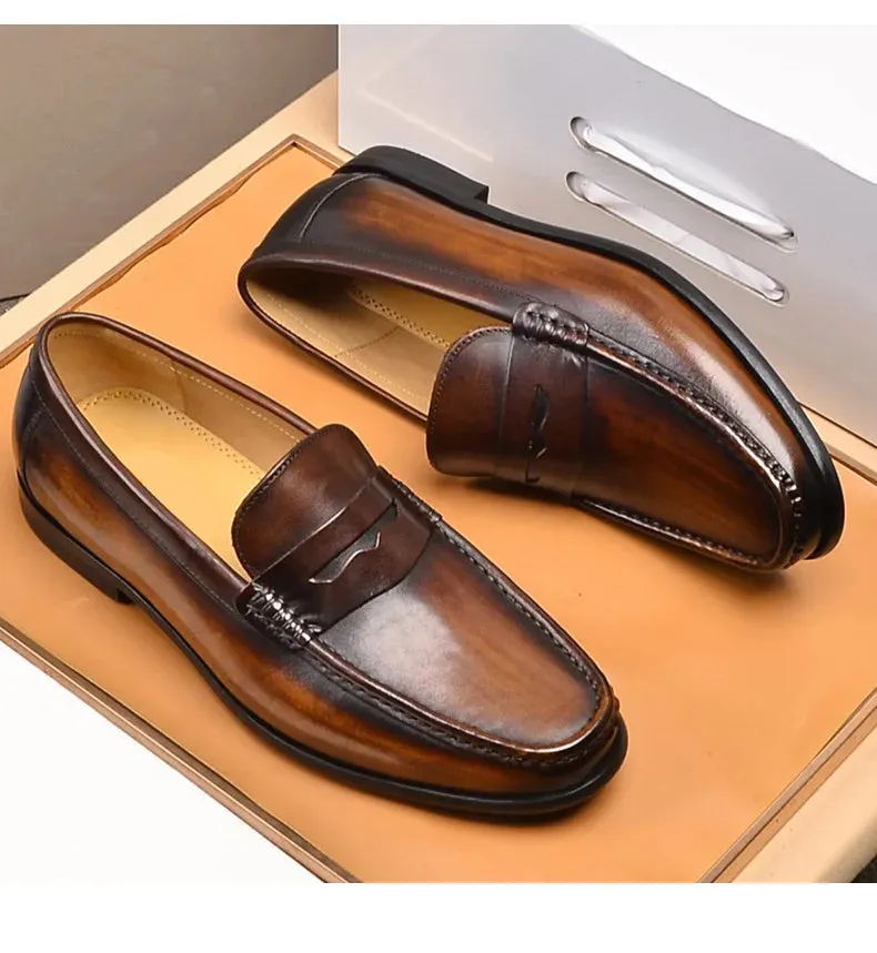 Luxury Men Penny Loafers Genuine Leather Slip On Casual Business Dress Shoes