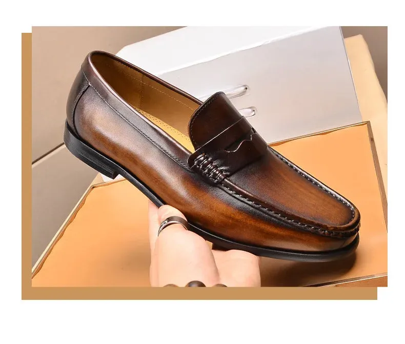 Luxury Men Penny Loafers Genuine Leather Slip On Casual Business Dress Shoes