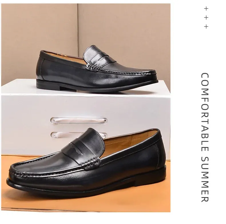 Luxury Men Penny Loafers Genuine Leather Slip On Casual Business Dress Shoes