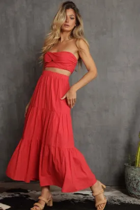 Mara Bandeau Top & Skirt Separates - Red