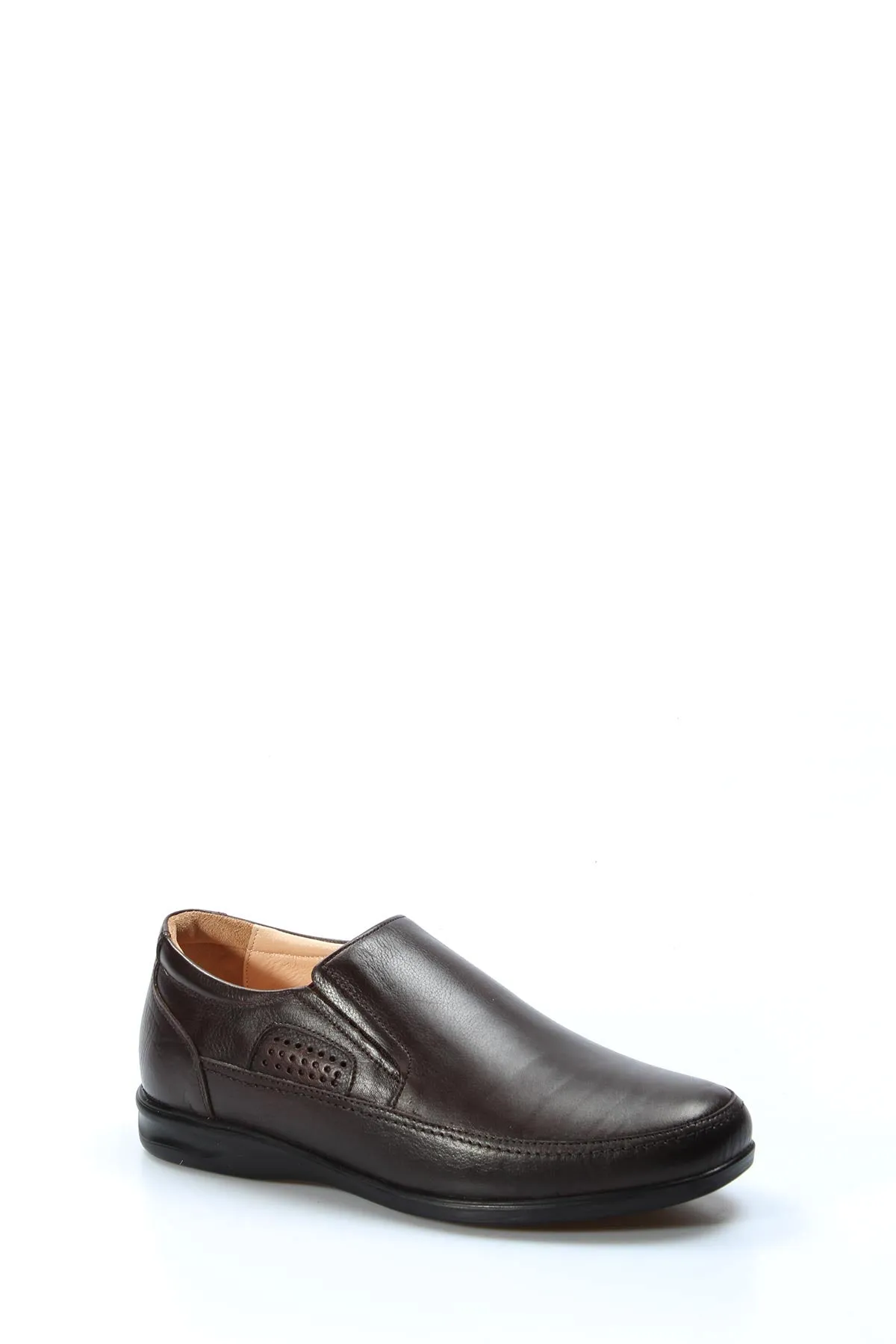 Men's Brown Leather Slip-On Loafers with Perforated Detailing - Wessi