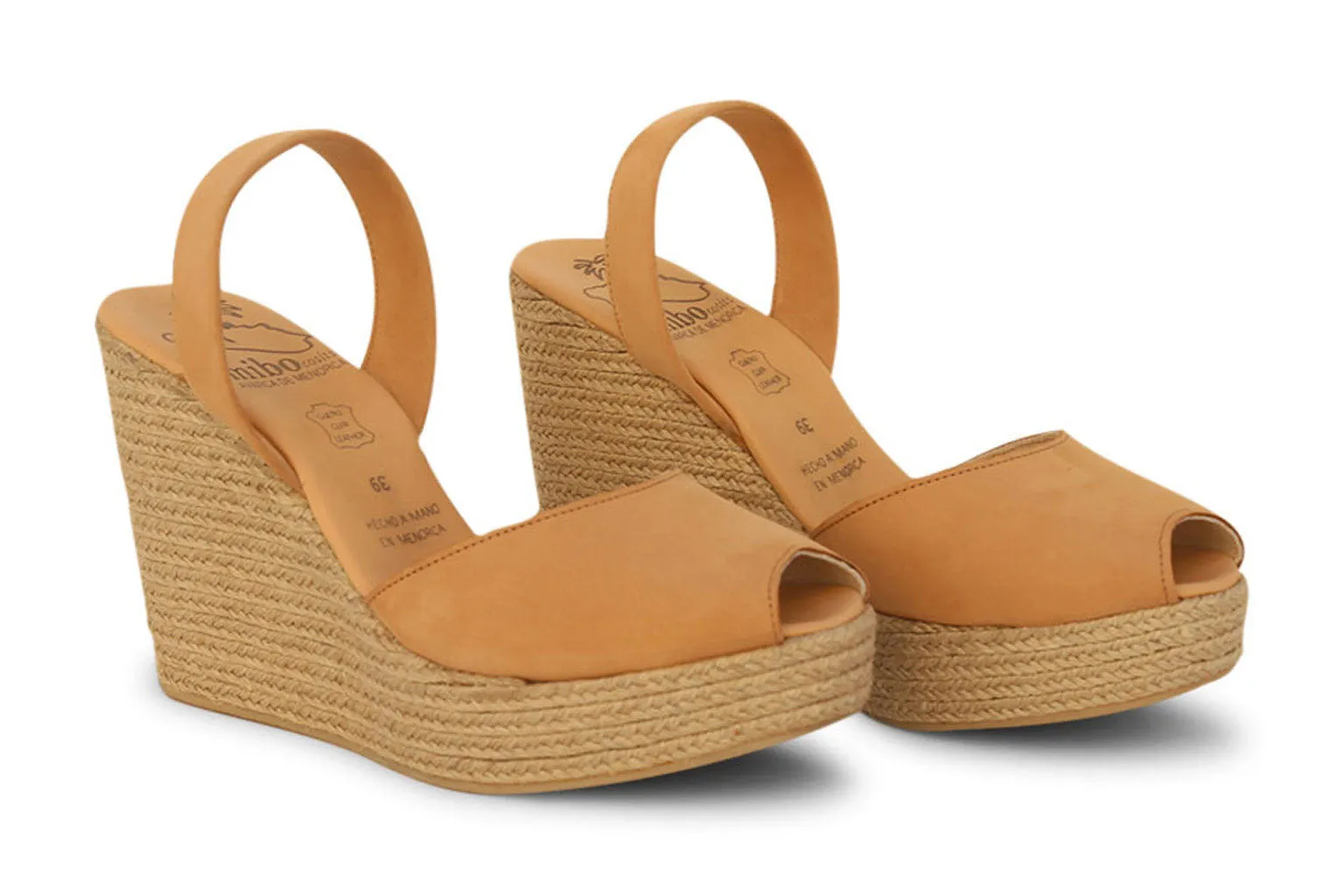 Mibo Avarcas Tan Espadrille Wedge Slingback Sandals