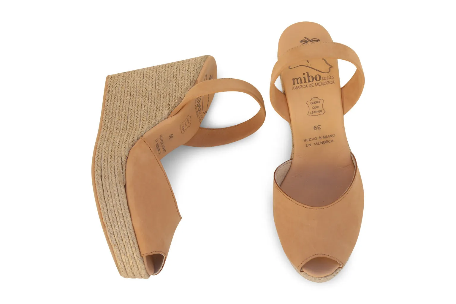 Mibo Avarcas Tan Espadrille Wedge Slingback Sandals