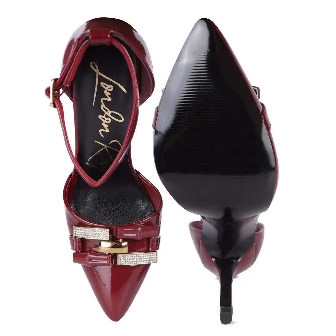 Mocktail Diamante Buckle Patent Stiletto Sandals