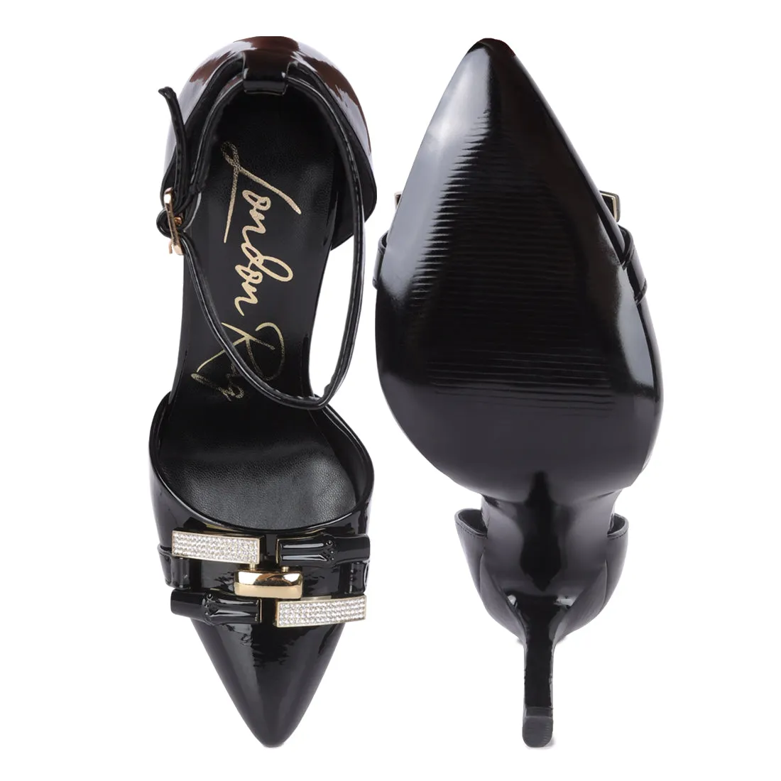 Mocktail Diamante Buckle Patent Stiletto Sandals