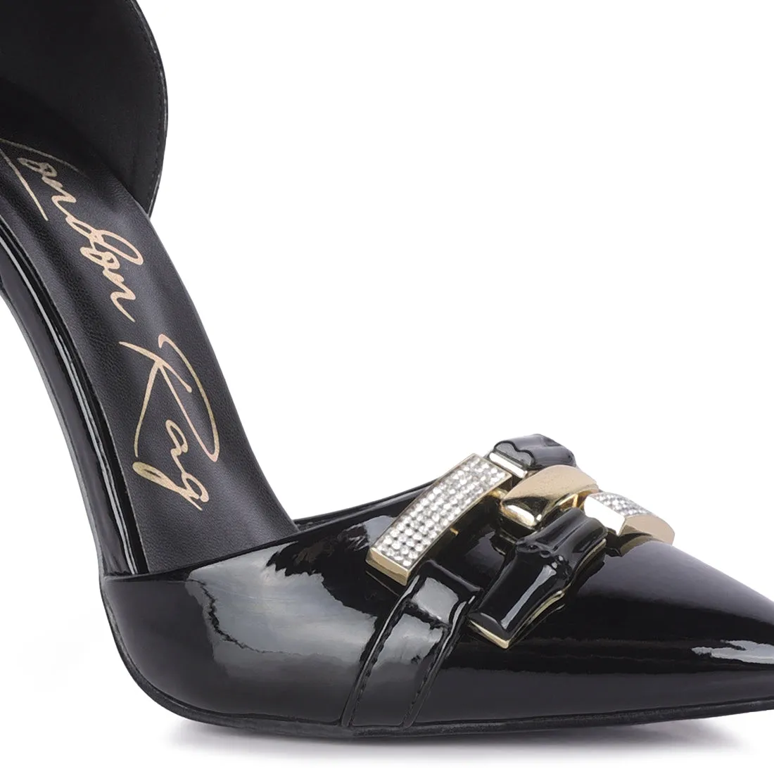 Mocktail Diamante Buckle Patent Stiletto Sandals