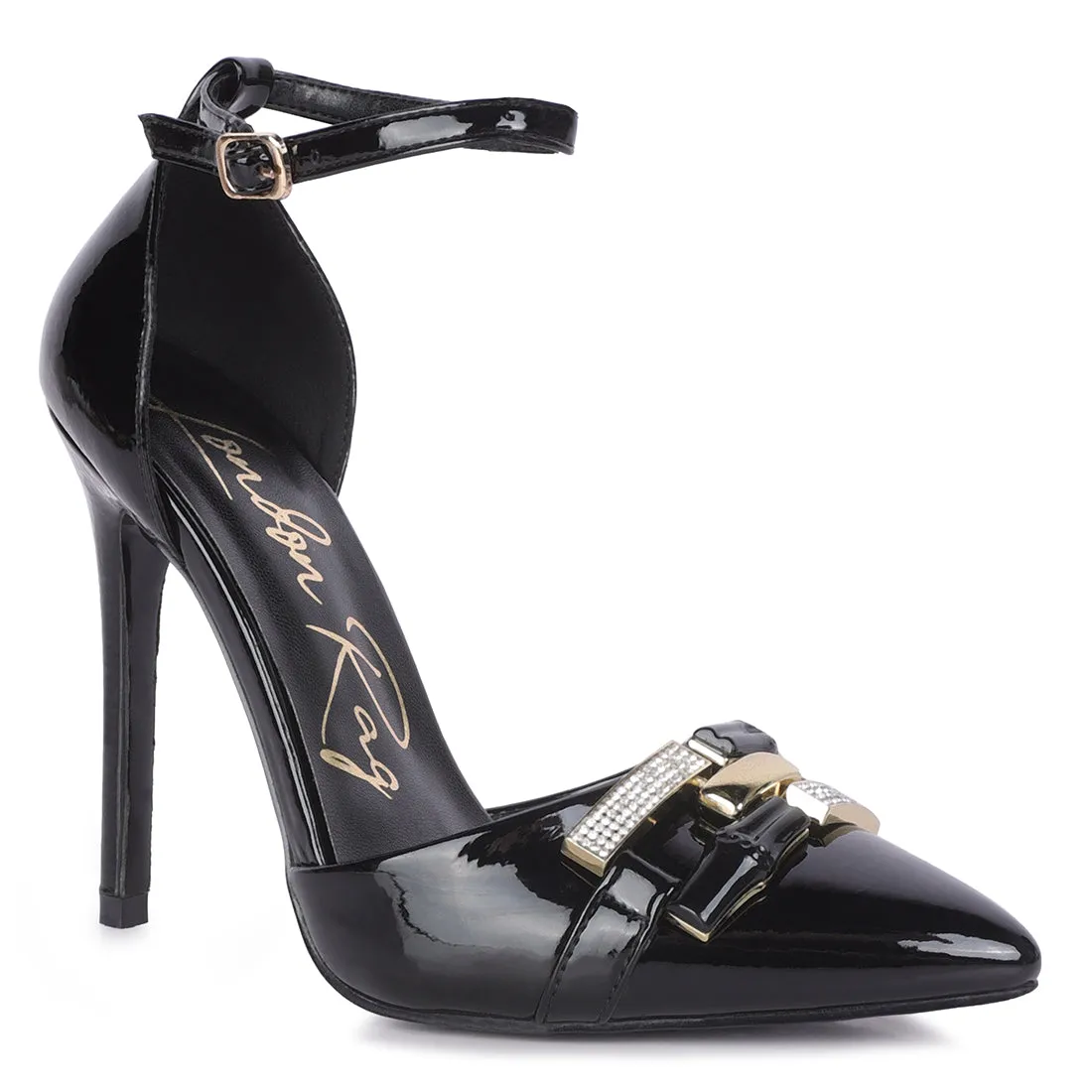 Mocktail Diamante Buckle Patent Stiletto Sandals