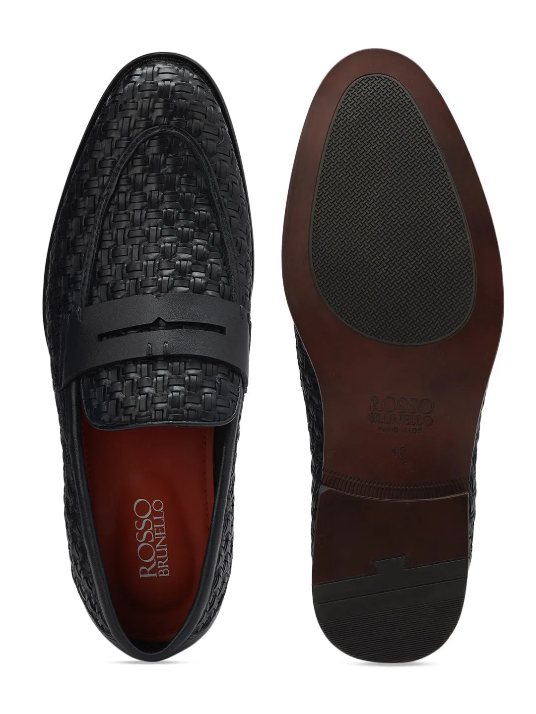 Navy Textured Leather Loafers