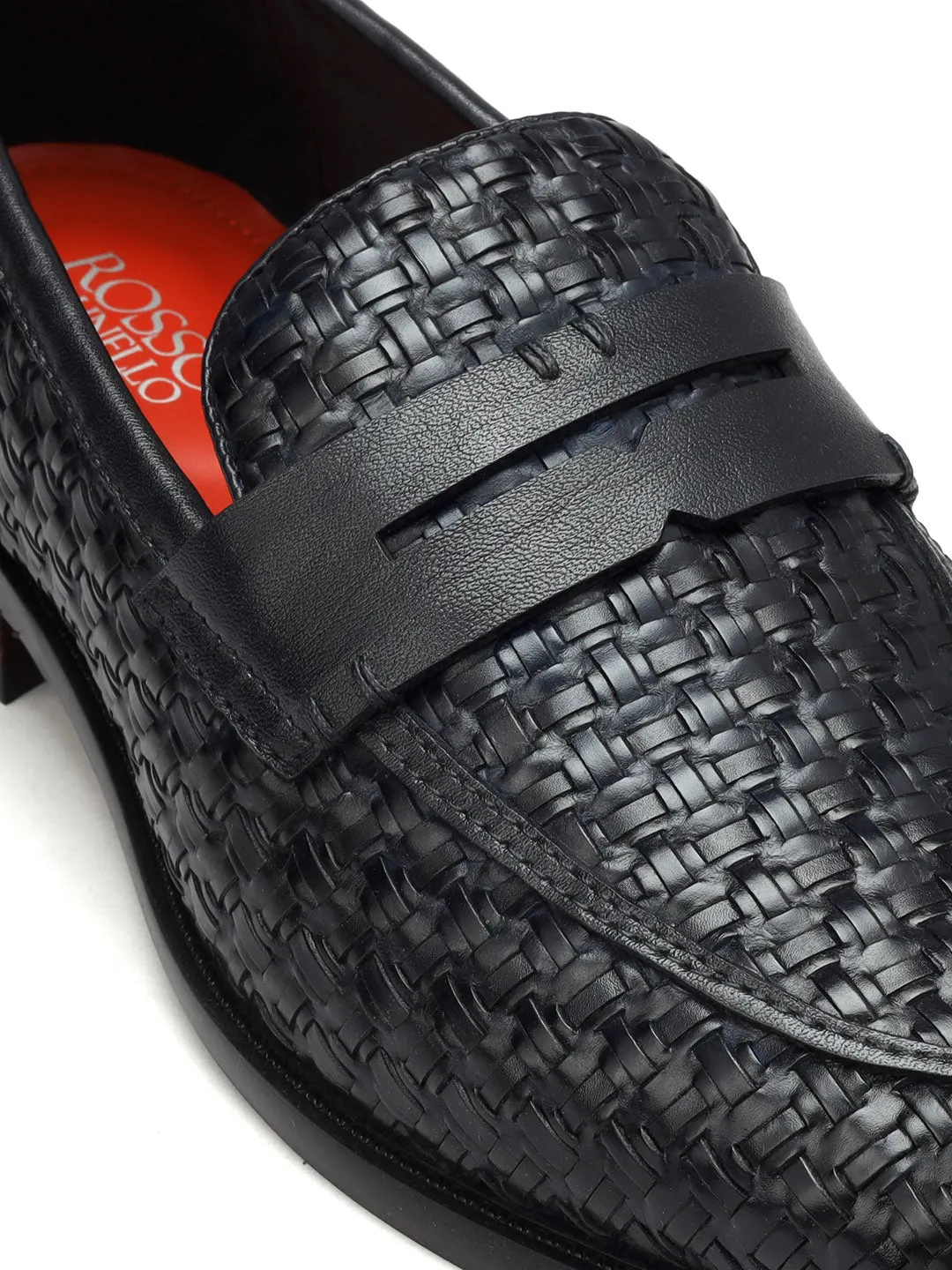 Navy Textured Leather Loafers