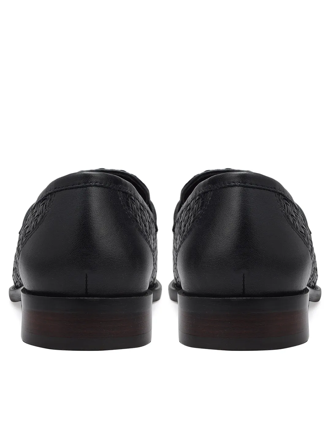Navy Textured Leather Loafers