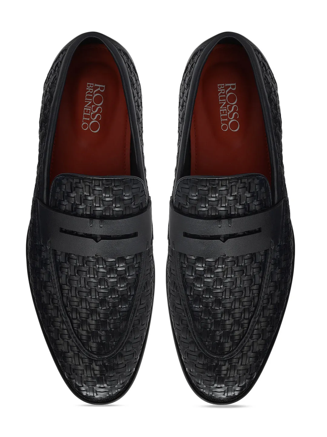 Navy Textured Leather Loafers