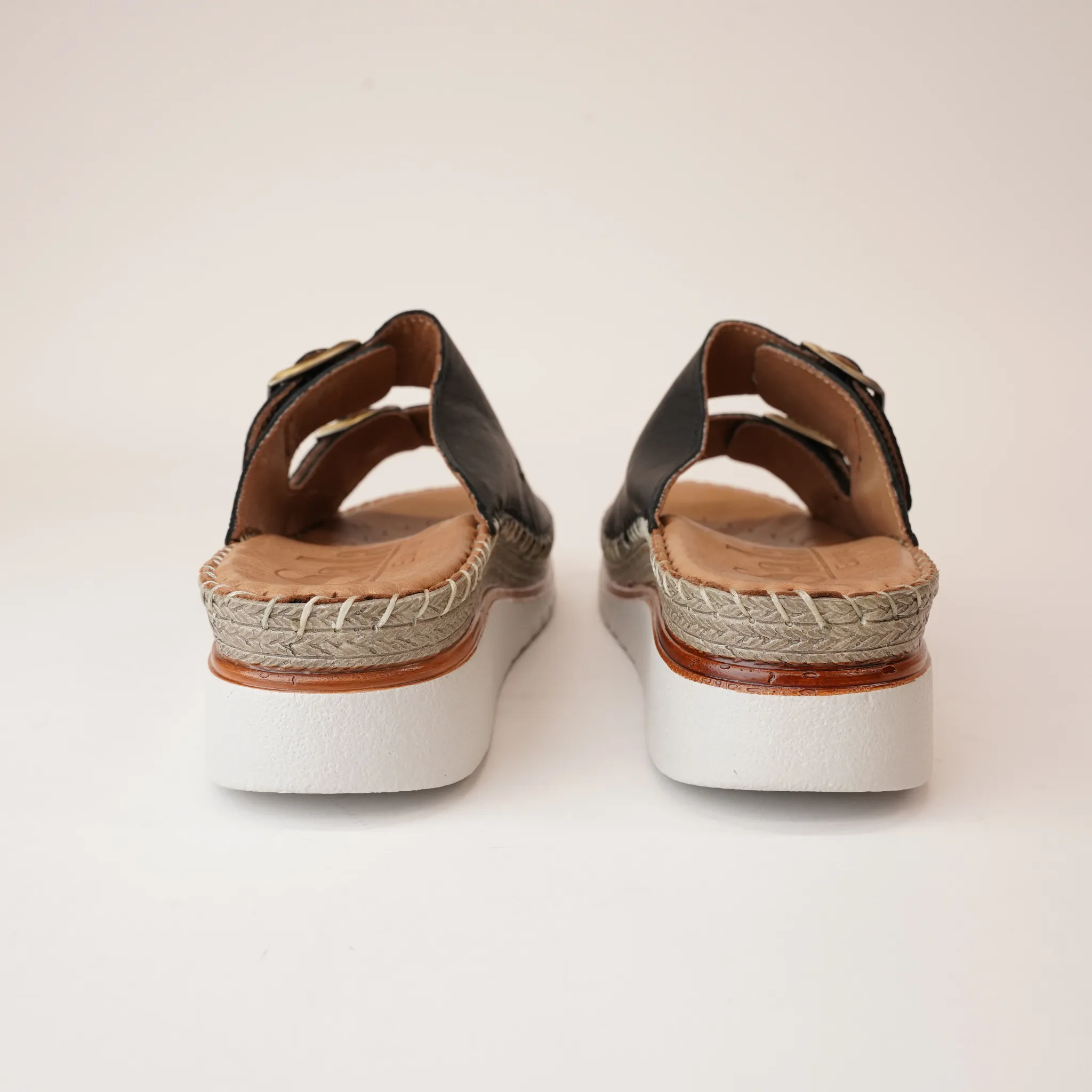 Oasis Black Leather Slides