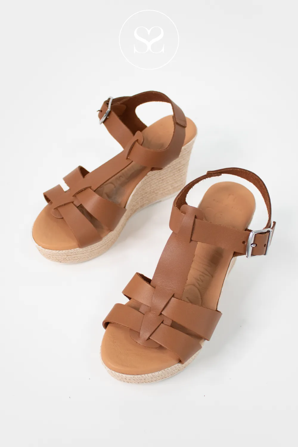 OH MY SANDALS 5727 TAN LEATHER WEDGE SANDALS