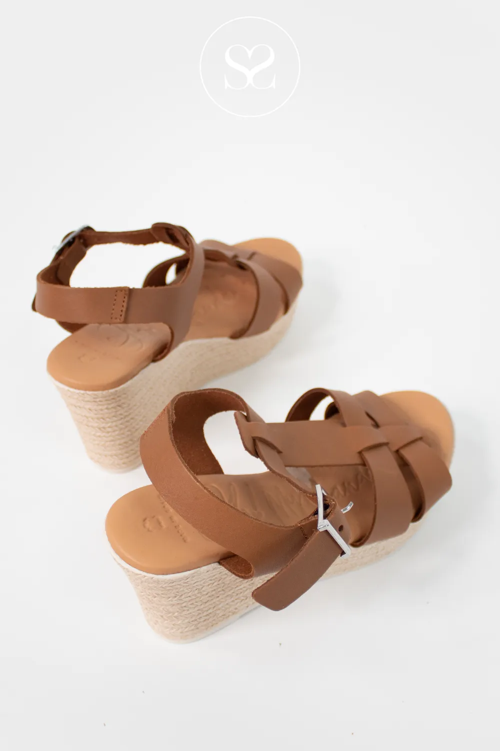 OH MY SANDALS 5727 TAN LEATHER WEDGE SANDALS