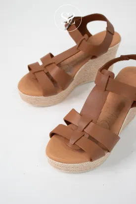 OH MY SANDALS 5727 TAN LEATHER WEDGE SANDALS