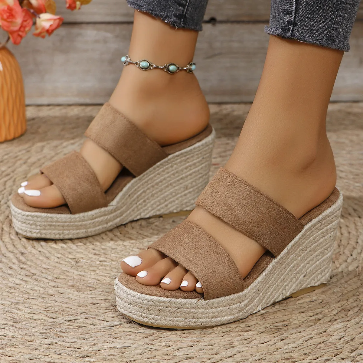 Peep toe slip on espadrille wedge sandals