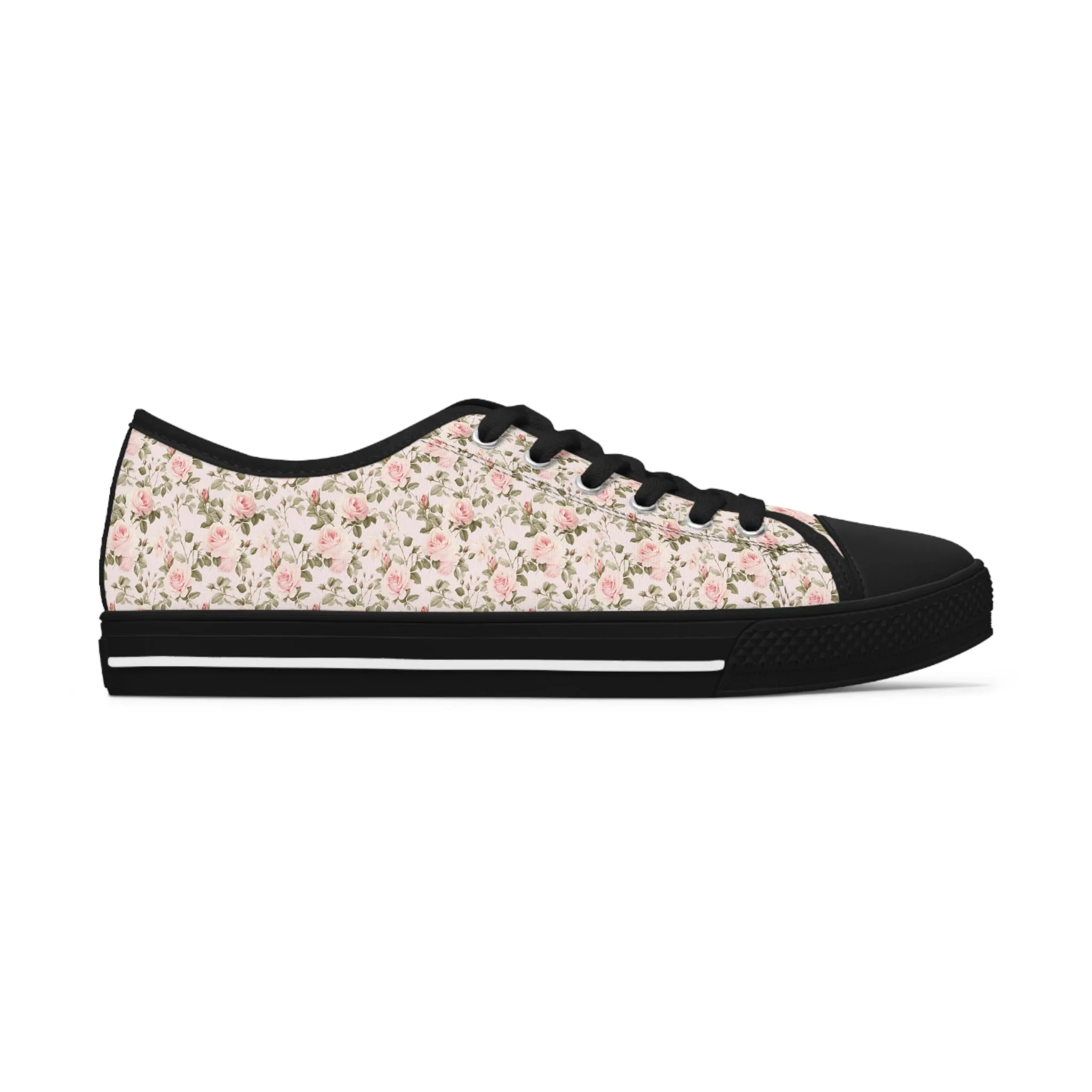 Pink Floral Women's Low Top Sneakers Breathable Polyester Canvas, Lightweight Stylish Floral Pastel Design, Comfortable All-Day Wear, Perfect for Walking and Everyday Activities
