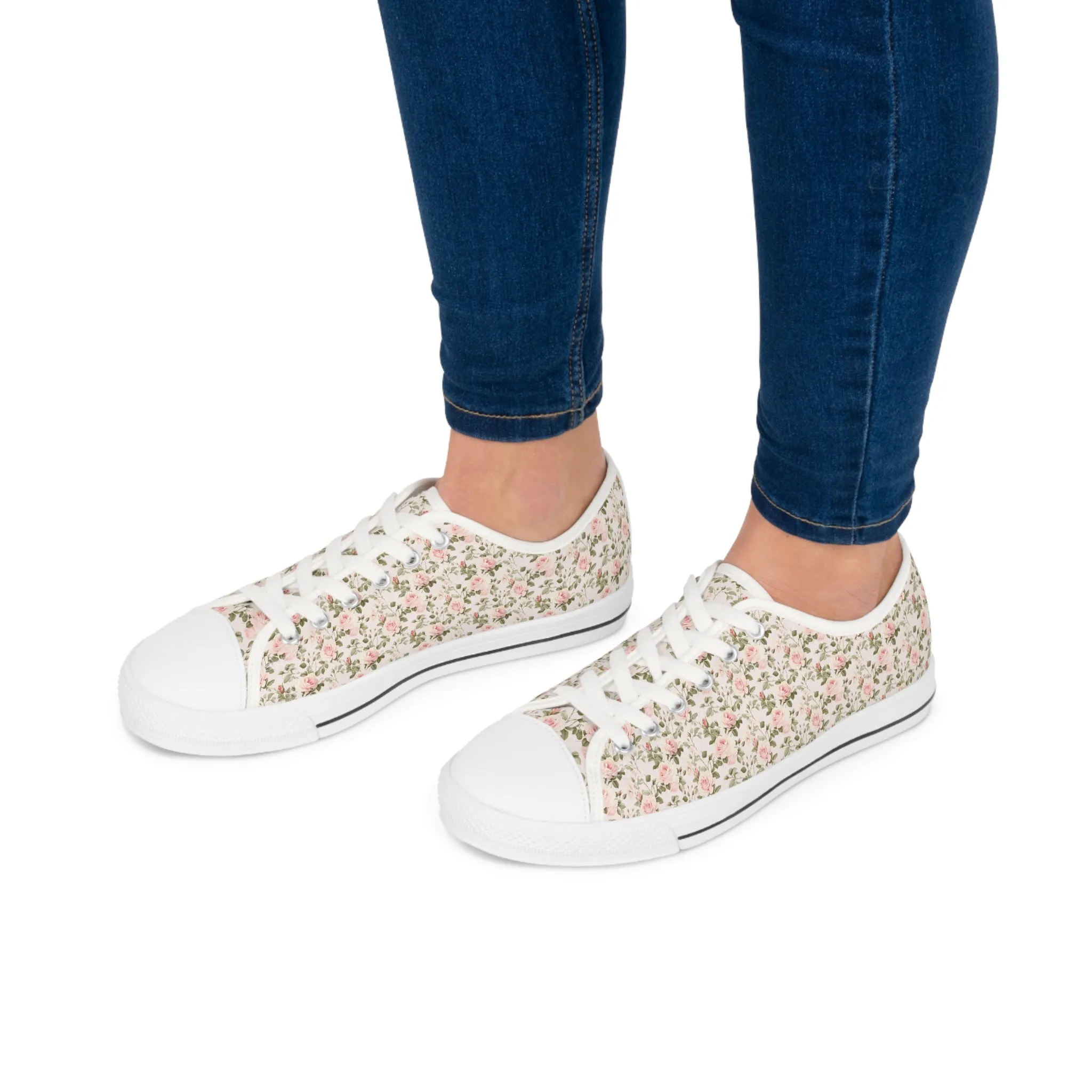 Pink Floral Women's Low Top Sneakers Breathable Polyester Canvas, Lightweight Stylish Floral Pastel Design, Comfortable All-Day Wear, Perfect for Walking and Everyday Activities