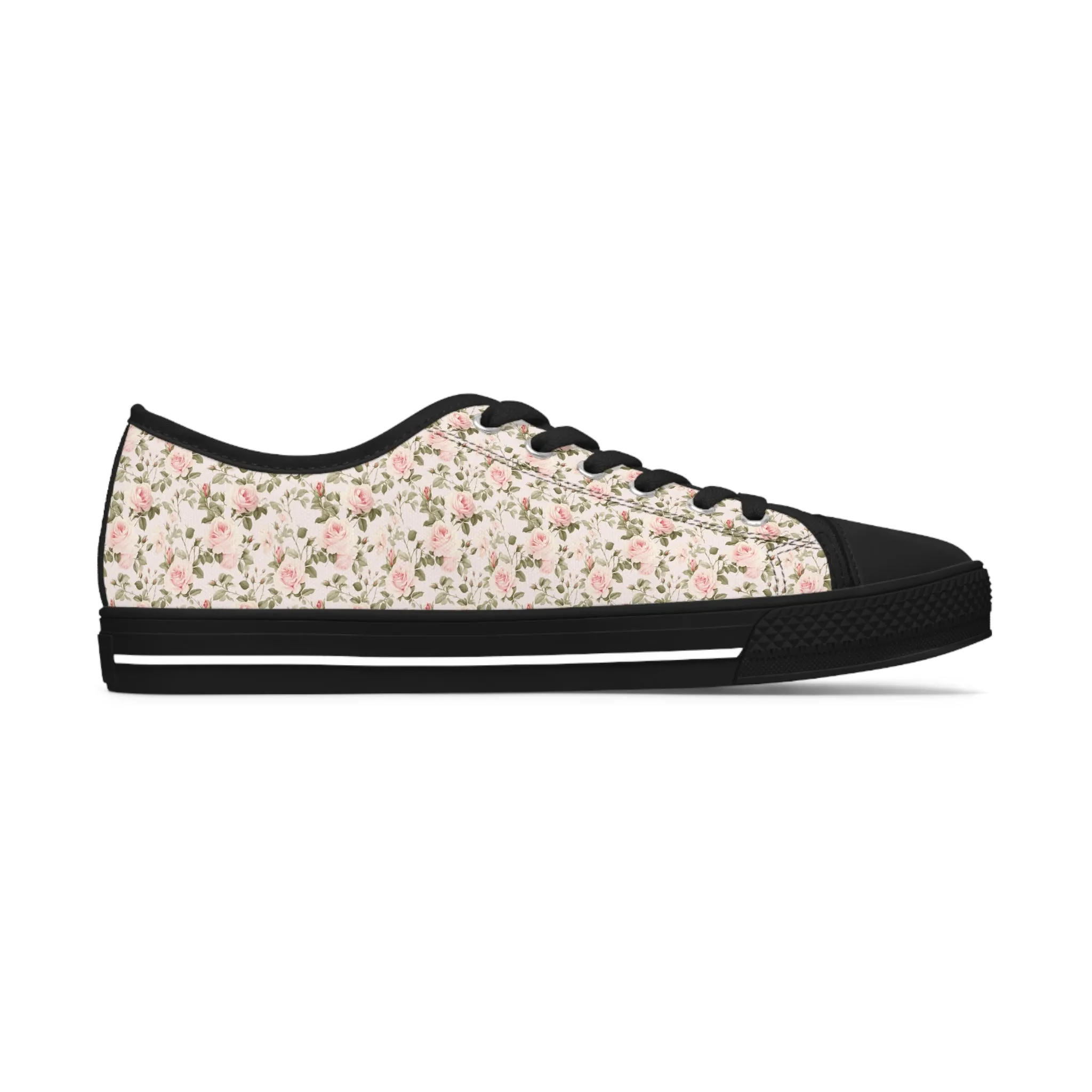 Pink Floral Women's Low Top Sneakers Breathable Polyester Canvas, Lightweight Stylish Floral Pastel Design, Comfortable All-Day Wear, Perfect for Walking and Everyday Activities