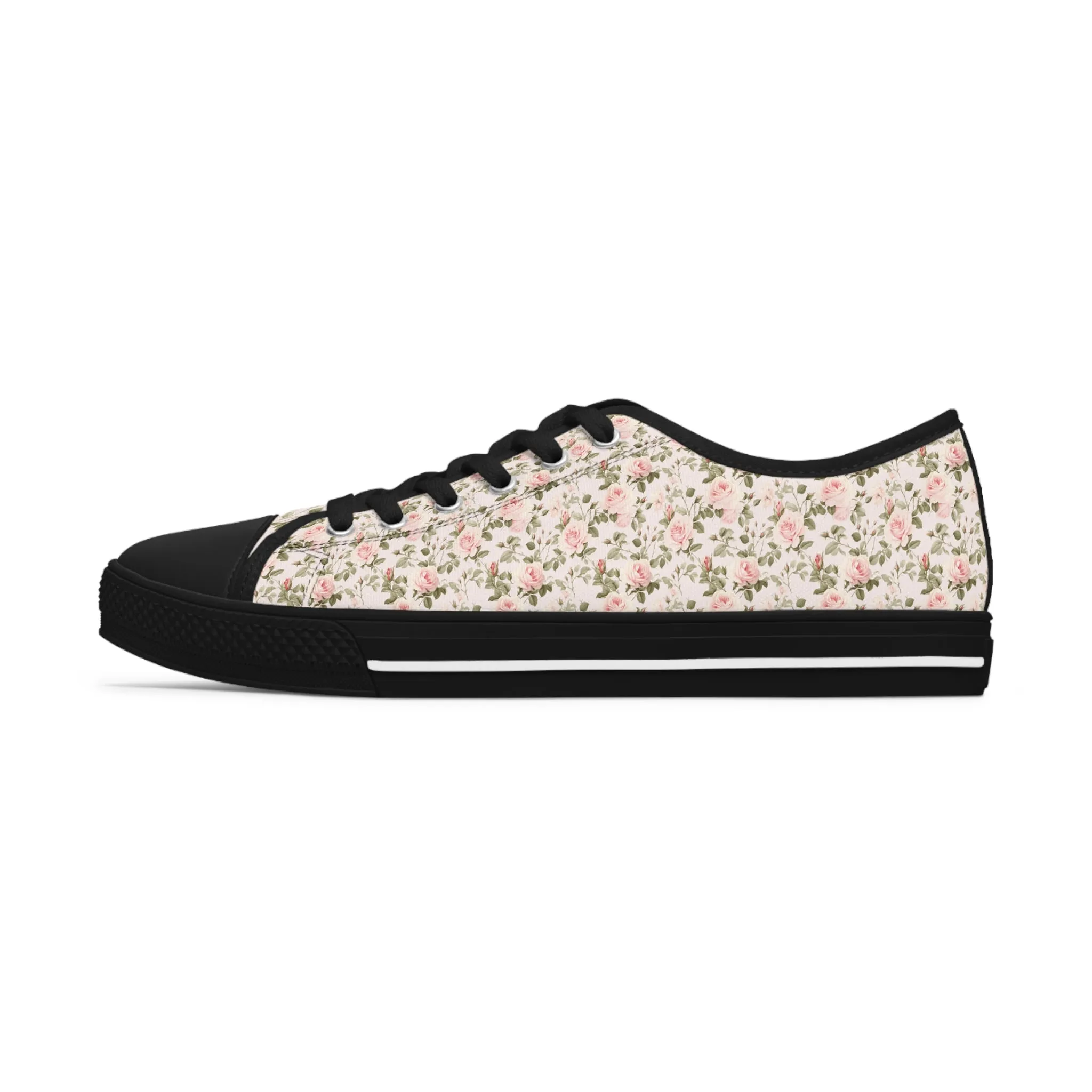 Pink Floral Women's Low Top Sneakers Breathable Polyester Canvas, Lightweight Stylish Floral Pastel Design, Comfortable All-Day Wear, Perfect for Walking and Everyday Activities