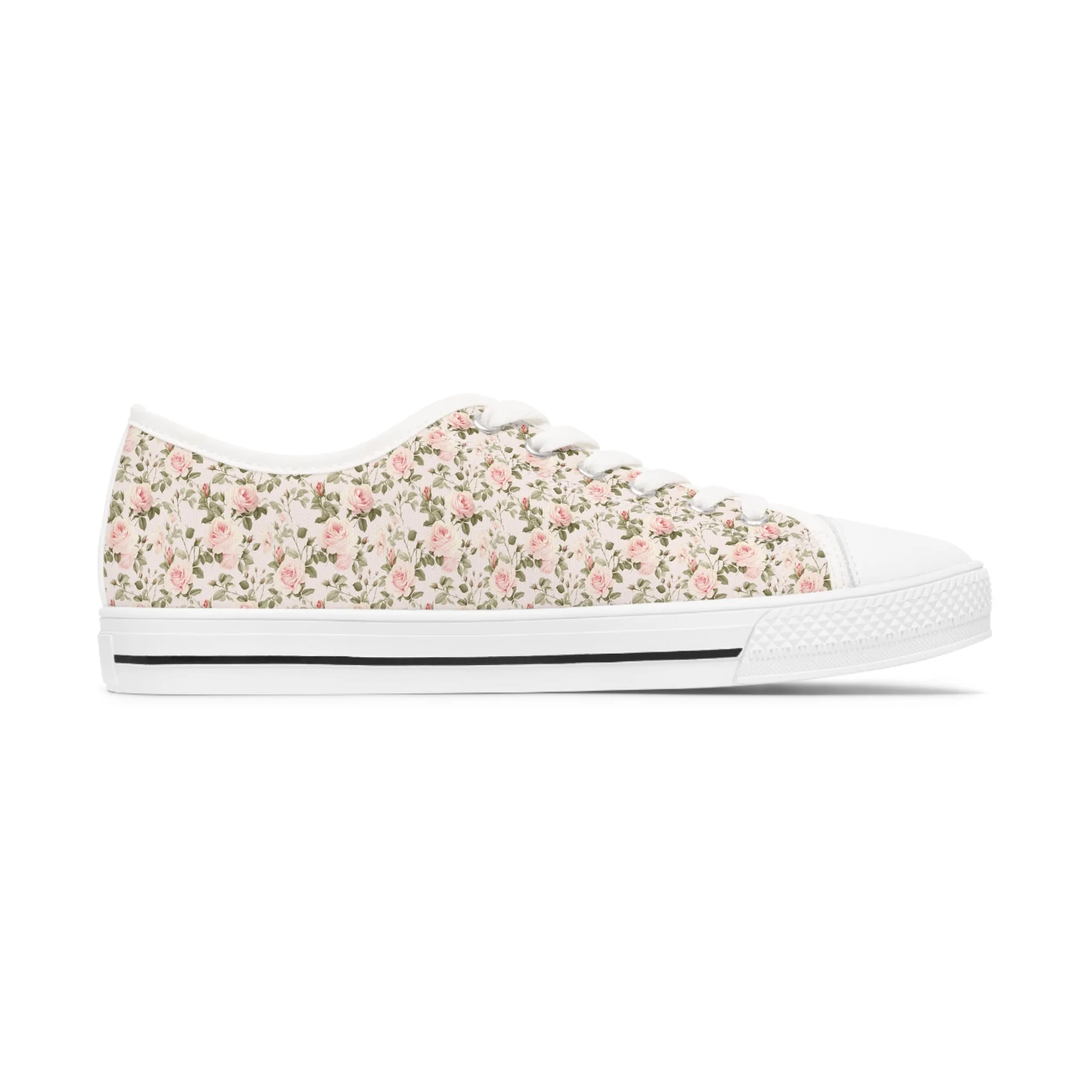 Pink Floral Women's Low Top Sneakers Breathable Polyester Canvas, Lightweight Stylish Floral Pastel Design, Comfortable All-Day Wear, Perfect for Walking and Everyday Activities