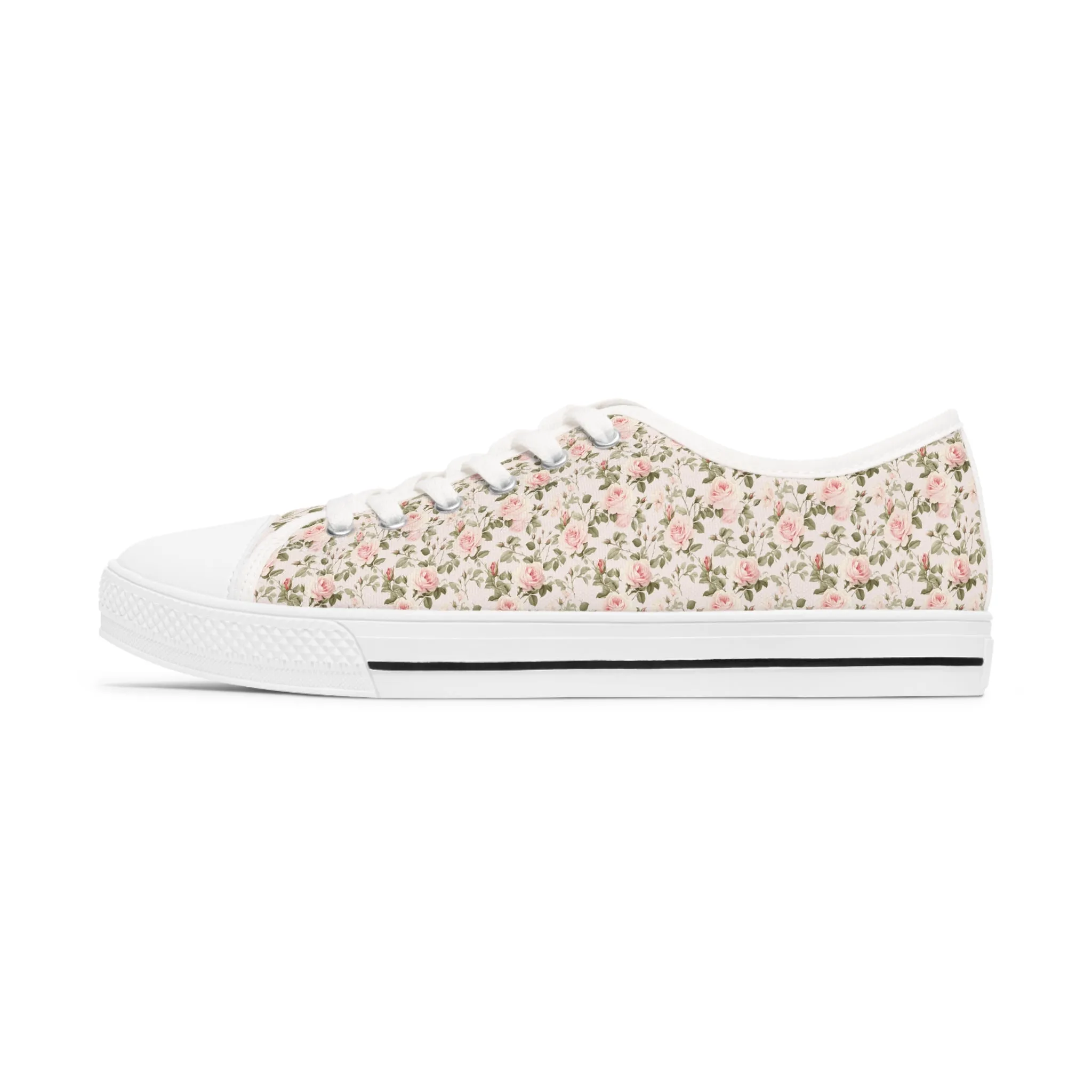 Pink Floral Women's Low Top Sneakers Breathable Polyester Canvas, Lightweight Stylish Floral Pastel Design, Comfortable All-Day Wear, Perfect for Walking and Everyday Activities