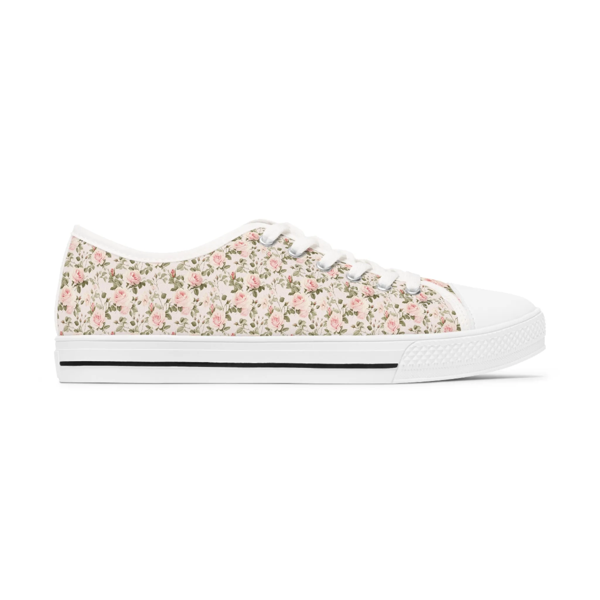 Pink Floral Women's Low Top Sneakers Breathable Polyester Canvas, Lightweight Stylish Floral Pastel Design, Comfortable All-Day Wear, Perfect for Walking and Everyday Activities
