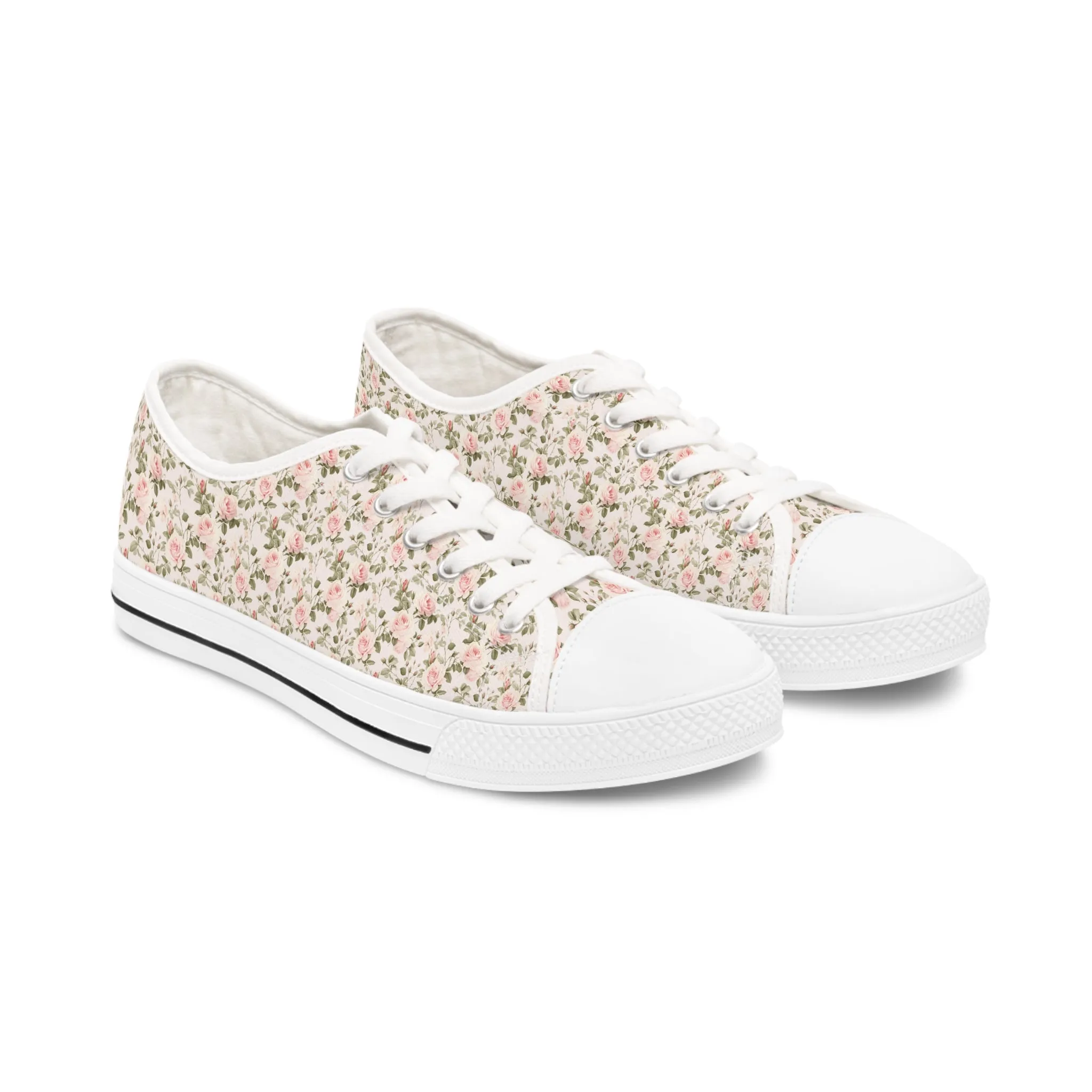 Pink Floral Women's Low Top Sneakers Breathable Polyester Canvas, Lightweight Stylish Floral Pastel Design, Comfortable All-Day Wear, Perfect for Walking and Everyday Activities