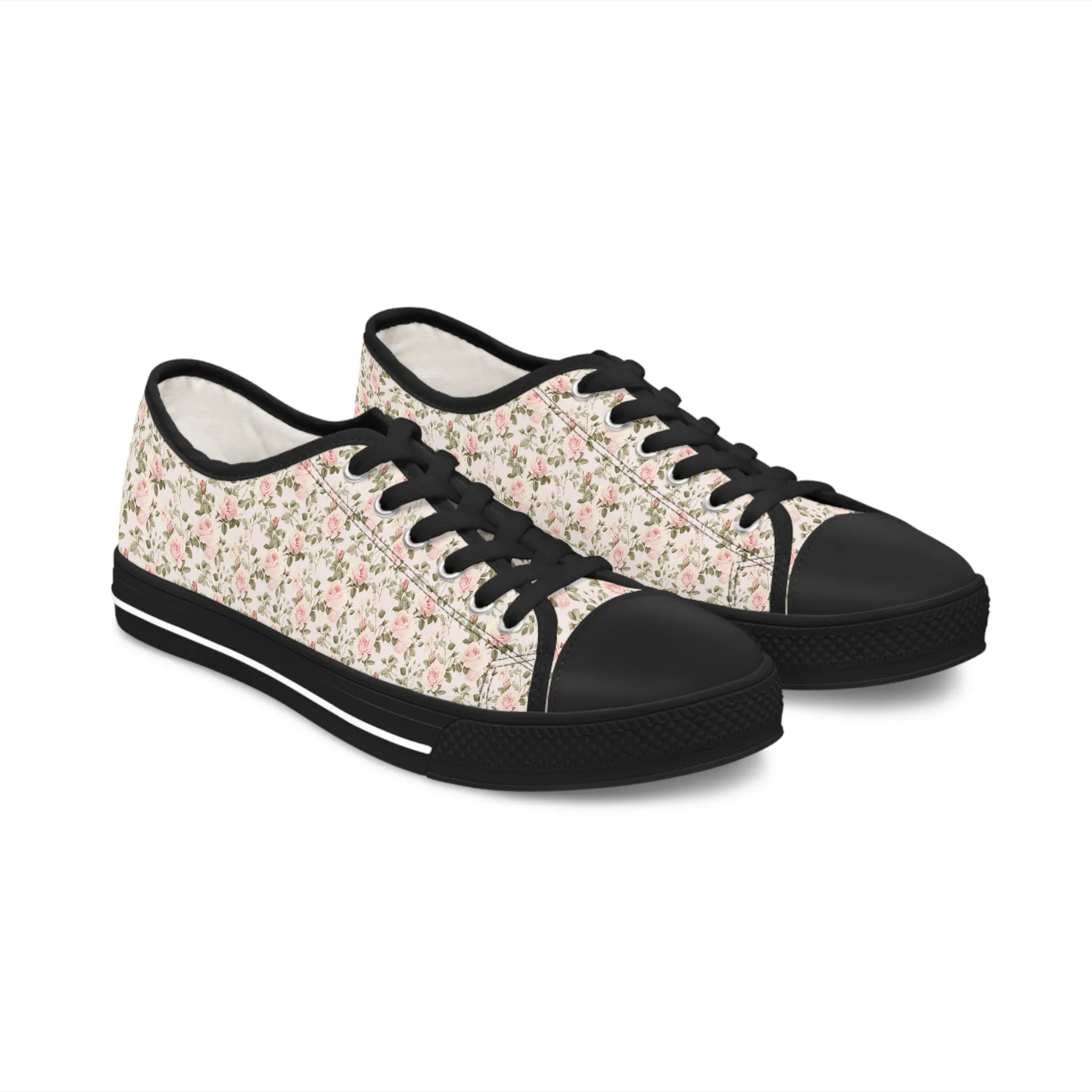 Pink Floral Women's Low Top Sneakers Breathable Polyester Canvas, Lightweight Stylish Floral Pastel Design, Comfortable All-Day Wear, Perfect for Walking and Everyday Activities