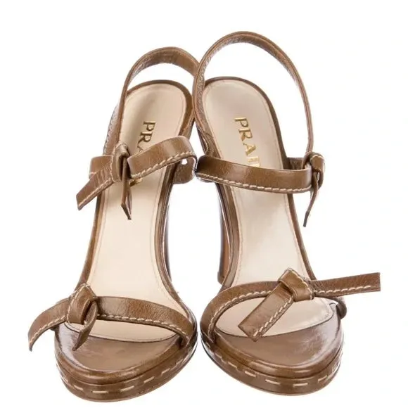 PRADA STRAPPY LEATHER SLINGBACK SANDALS