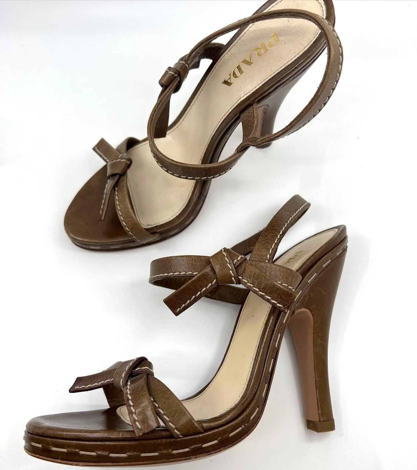 PRADA STRAPPY LEATHER SLINGBACK SANDALS