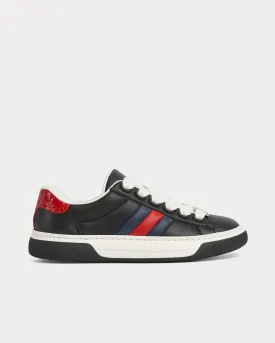 Screener with Web Leather Chunky Black Low Top Sneakers