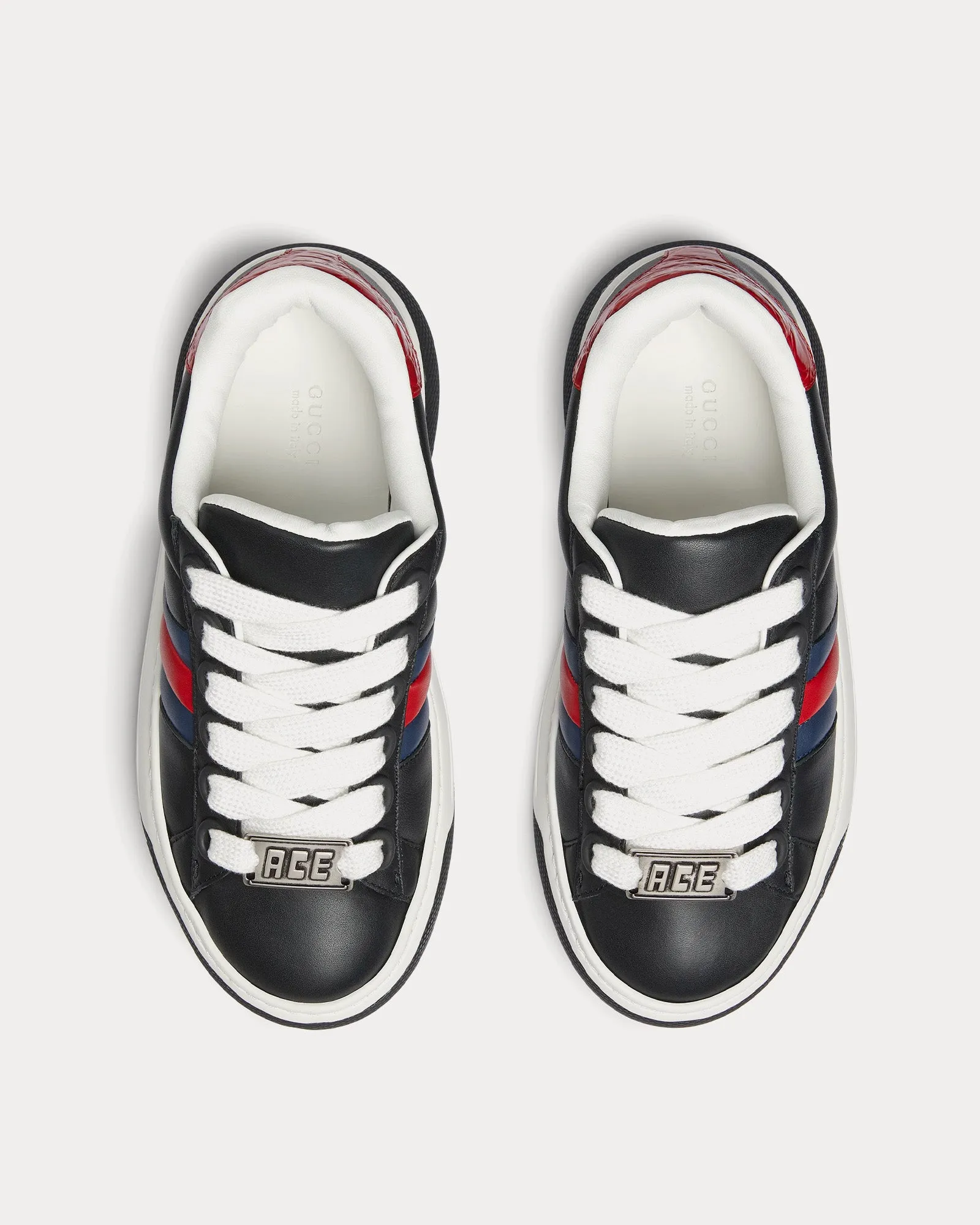 Screener with Web Leather Chunky Black Low Top Sneakers