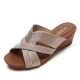 SIKETU | Platform Wedge Peep-Toe Cross Sandals