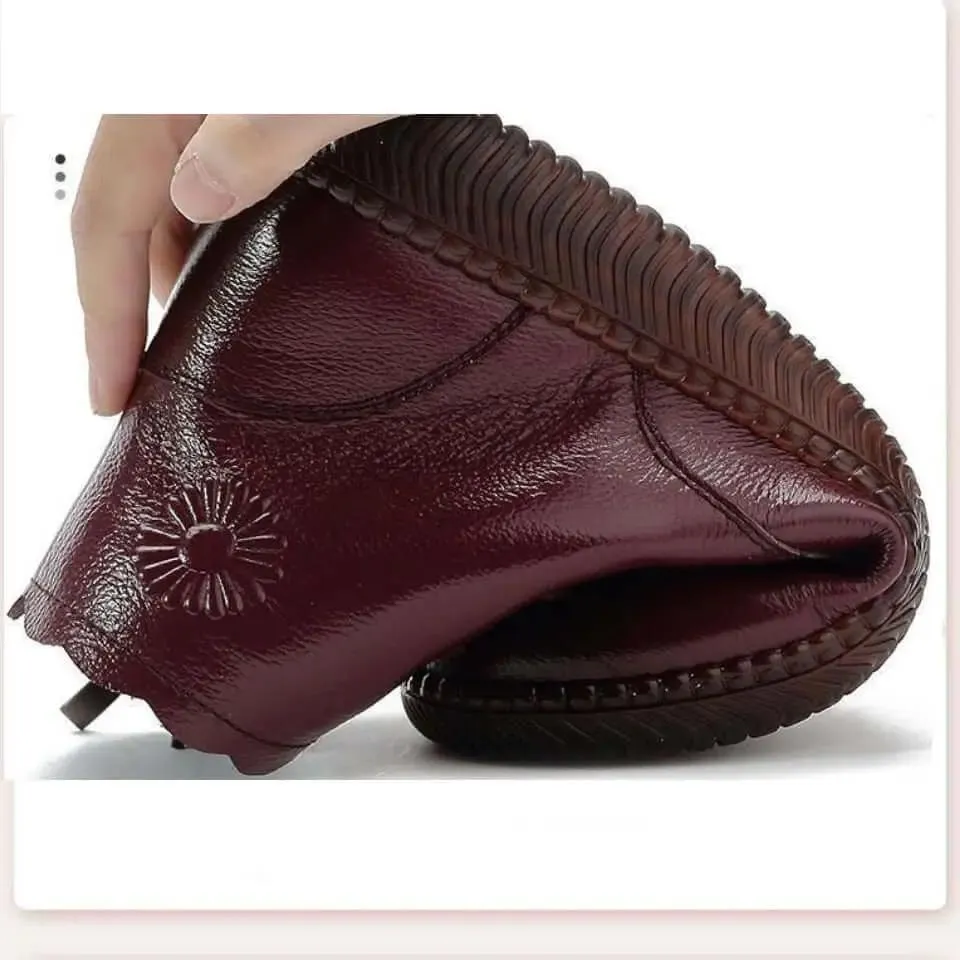 Simple Oxford Flat Leather Shoes Ladies Short Plush Boots Zipper