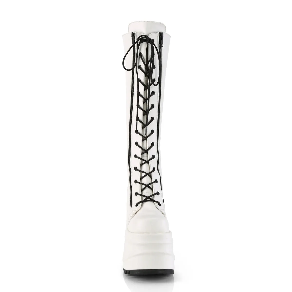 Wave 200 6" Platform Knee Boots White Vegan Leather