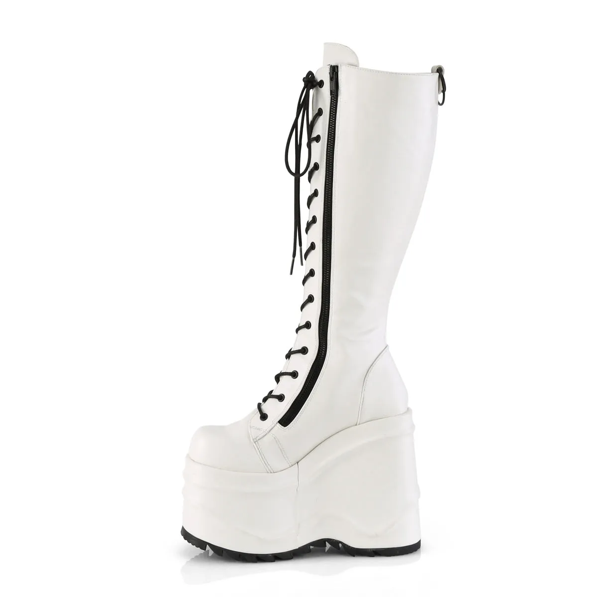 Wave 200 6" Platform Knee Boots White Vegan Leather