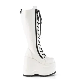 Wave 200 6" Platform Knee Boots White Vegan Leather